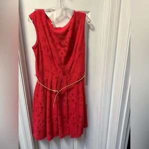 Pink Lacy cocktail dress with belt